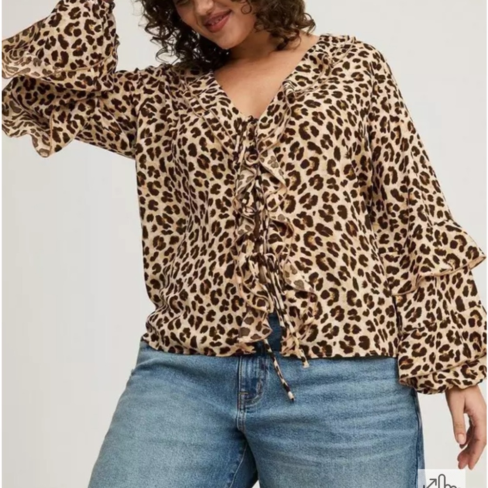 Torrid Animal Print Ruffle Blouse